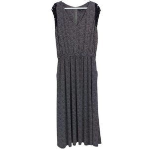 Lane Bryant Black & White Polka Dot Crochet Maxi Dress Fit & Flare V-Neck 26/28